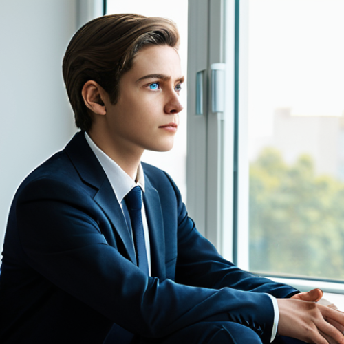 Home 20 A young, gender-neutral character with expressive eyes, dressed in modest, professional attire, sitting thoughtfully by a large window in a bright, minimalist studio. Soft, natural light illuminates their contemplative face, creating an atmosphere of introspection and self-discovery. The scene captures a moment of quiet reflection, symbolizing personal growth. Professional photography, high resolution, soft lighting, perfect anatomy, correct proportions, natural pose, well-formed hands, proper finger count, natural body proportions, fully clothed, appropriate attire, safe for work, professional, family-friendly.