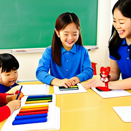 **

"A group of diverse, fully clothed children (ages 6-9) are playing together in a brightly colored, modern classroom with various toys and art supplies, safe for work, appropriate content, perfect anatomy, well-formed hands, proper finger count, natural body proportions, family-friendly, professional illustration, vibrant colors, clean lines, inspired by Korean animation style, modest attire, emphasis on friendship and teamwork, positive and uplifting atmosphere."

**