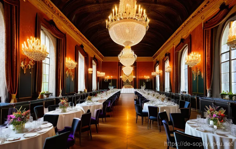 소피루비 이벤트 플래너 - **Prompt: "A vibrant, elegant gala dinner event in a historic German castle ballroom, filled with di...