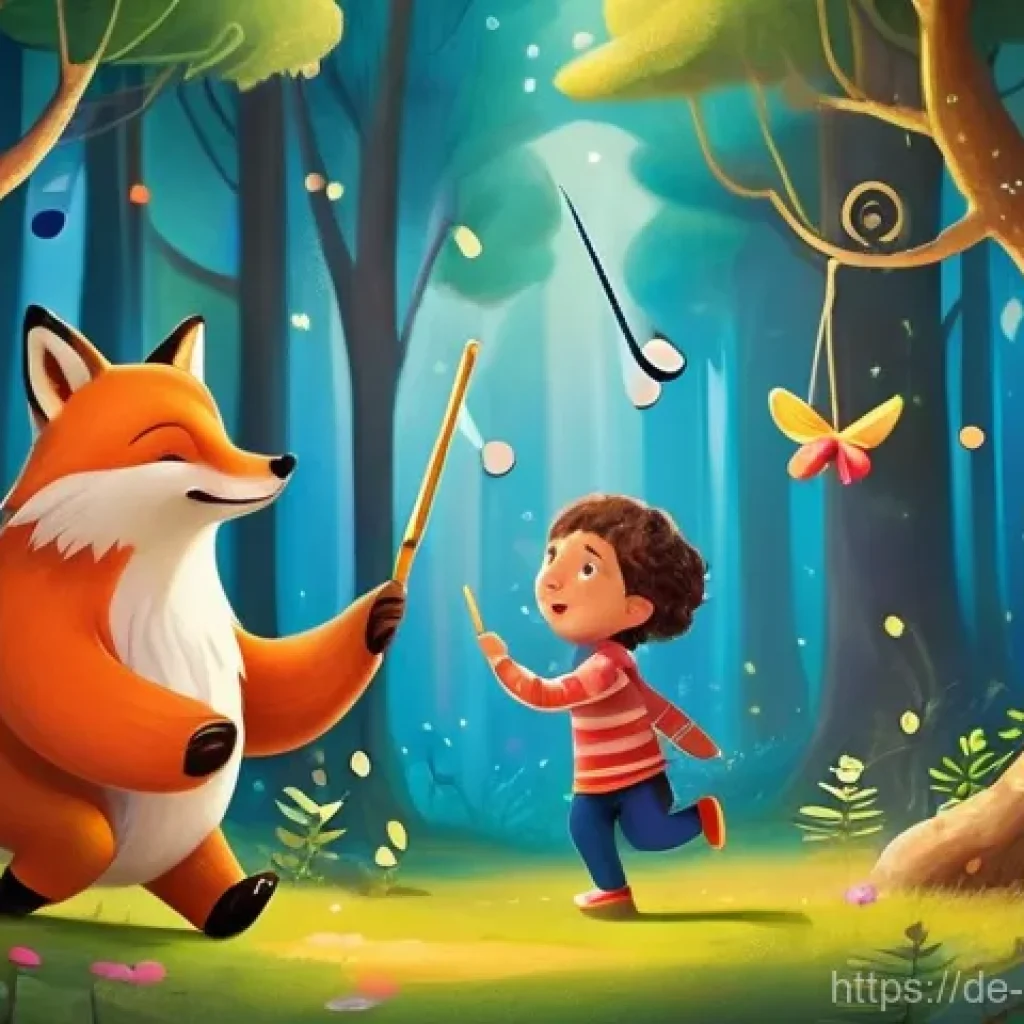 소피루비의 음악 연출 - **Whimsical Forest of Melodies:**
    "A high-definition, vibrant illustration depicting a joyful 6-...