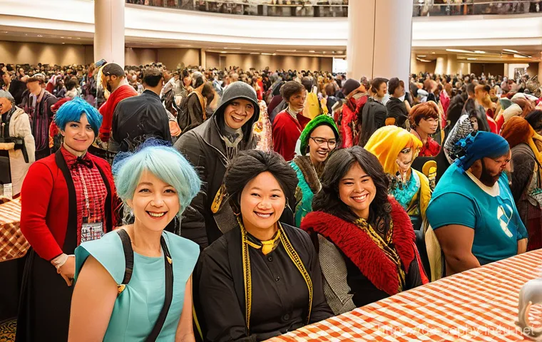 소피루비 팬 커뮤니티 소식 - "A brightly lit, bustling fan convention hall teeming with a diverse group of enthusiastic attendees...
