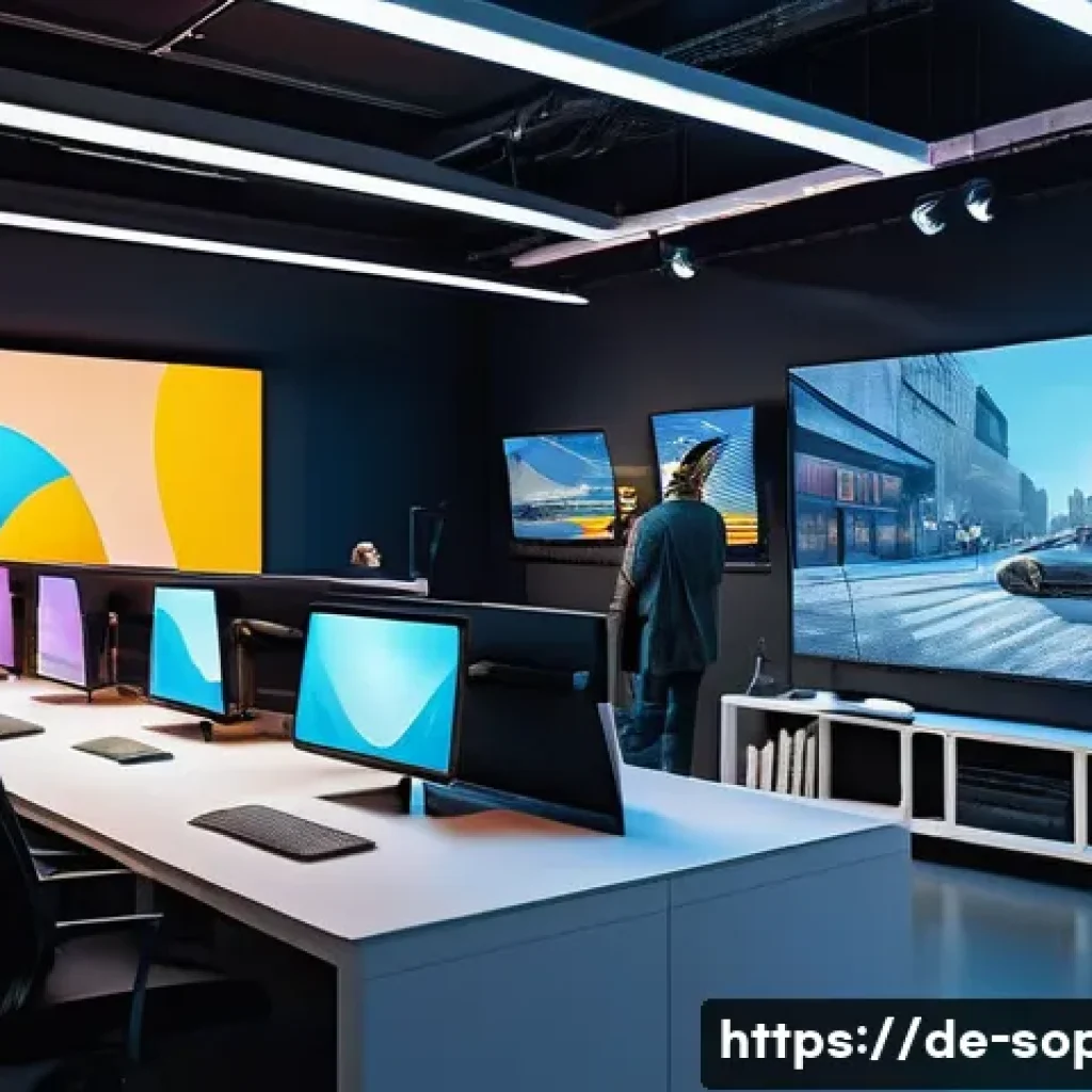 소피루비 한국 애니메이션 업계 - A futuristic animation studio in Berlin equipped with cutting-edge 3D rendering technology, featurin...