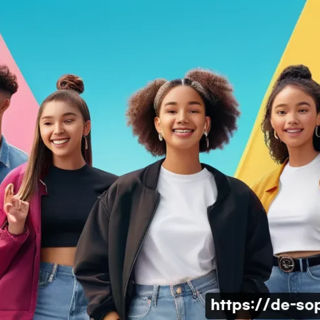 소피루비 테마송의 인기 - A vibrant social media scene featuring diverse young adults creating TikTok dance videos using a pop...