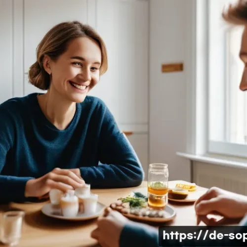 Home 33 소피루비 속의 가족적 가치 - A warm, cozy family scene during a shared dinner in a modern German apartment, featuring diverse fam...