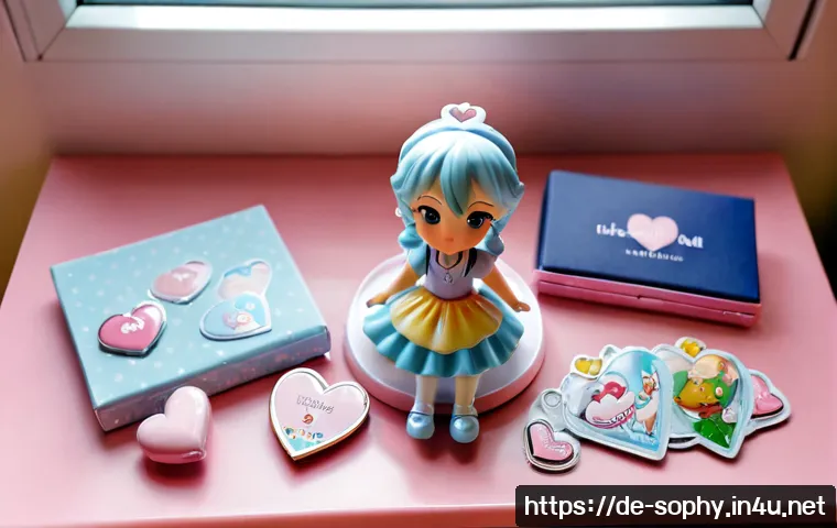 Home 17 소피루비 공식 굿즈 종류 - Photorealistic product flat lay of a magical-girl character merchandise collection for a German fan ...
