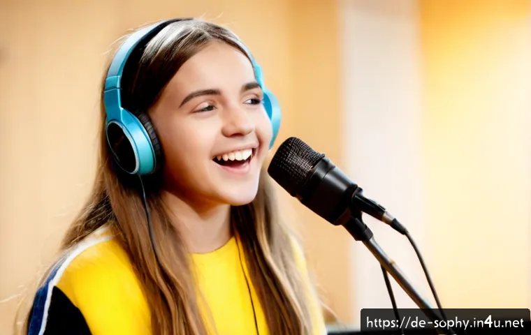 소피루비의 음악적 특징 - Photorealistic teenage German pop singer in a bright modern recording studio, wearing a tasteful col...